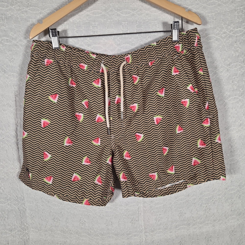 OAS Swim Trunks Men's L Watermelon Print Chevron Pattern Mesh Lined Swim Shorts
